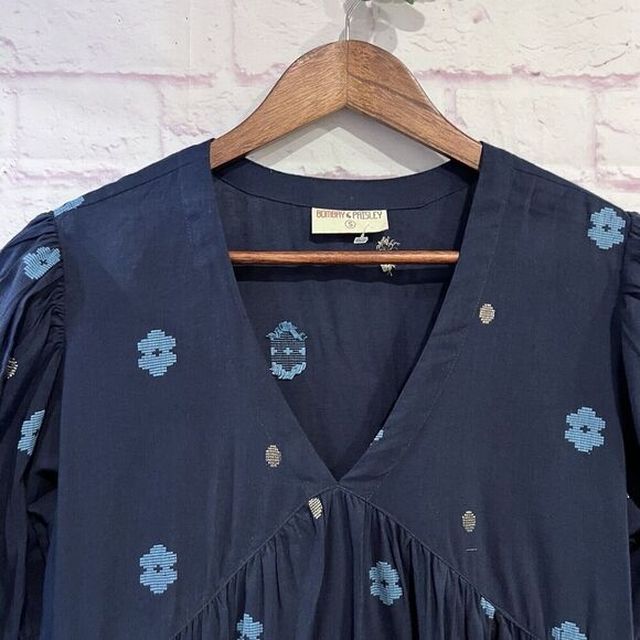 Bombay Paisley Babydoll Dress Embroidered Floral Puff Sleeve Size Small Boho - Picture 4 of 9